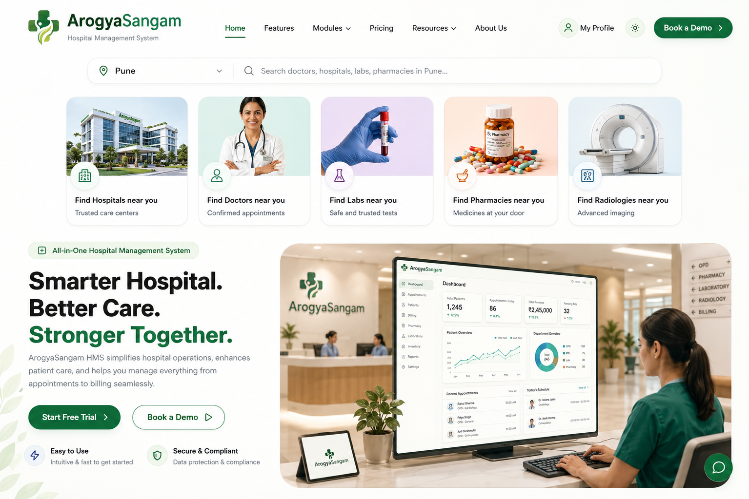 ArogyaSangam Hospital Management Interface