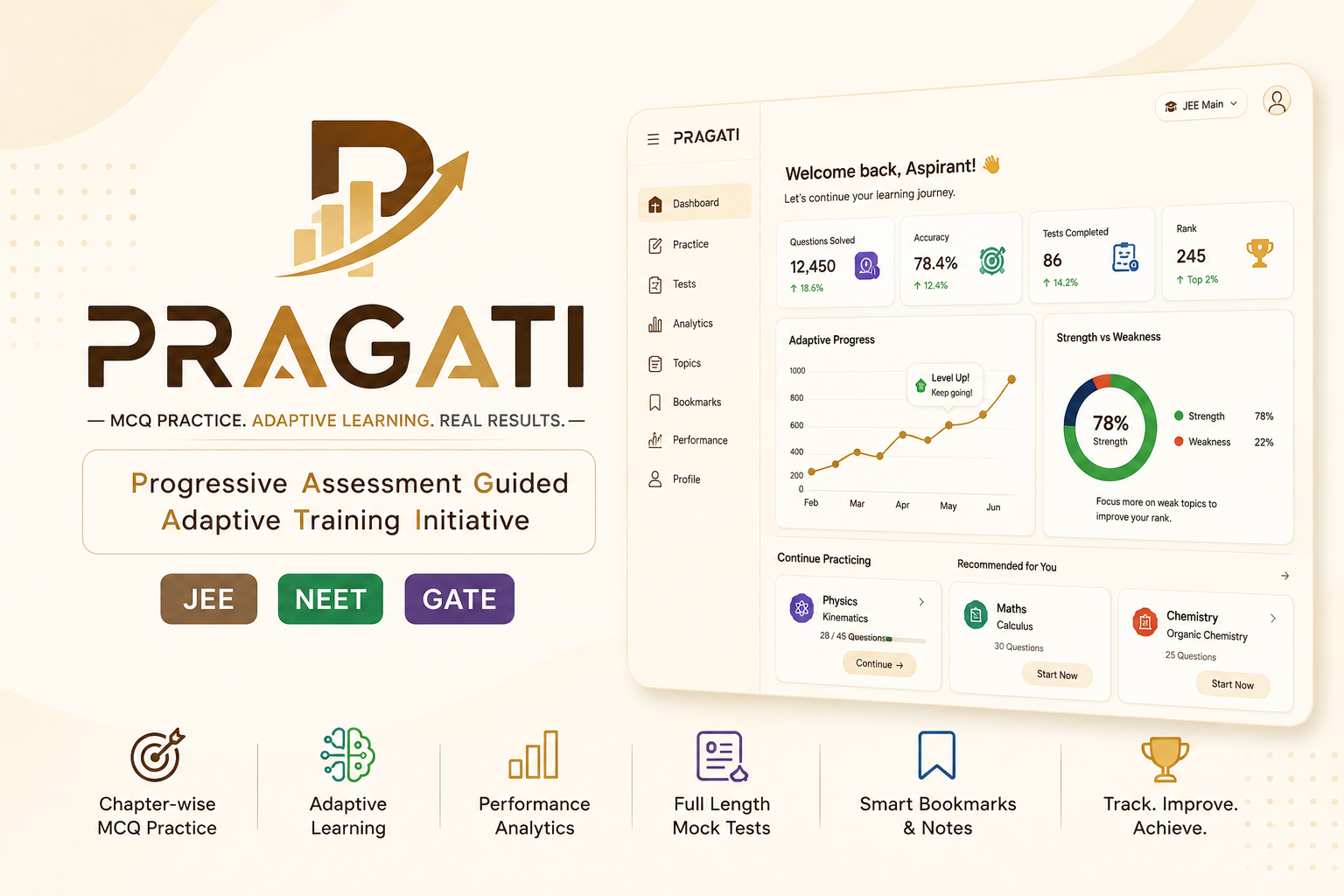 PRAGATI CBT Exam Practice and Adaptive Learning Interface
